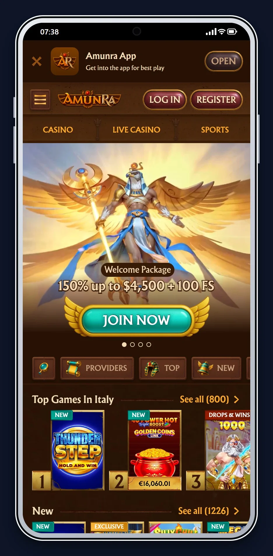 best ethereum casinos: the AmunRa casino lobby