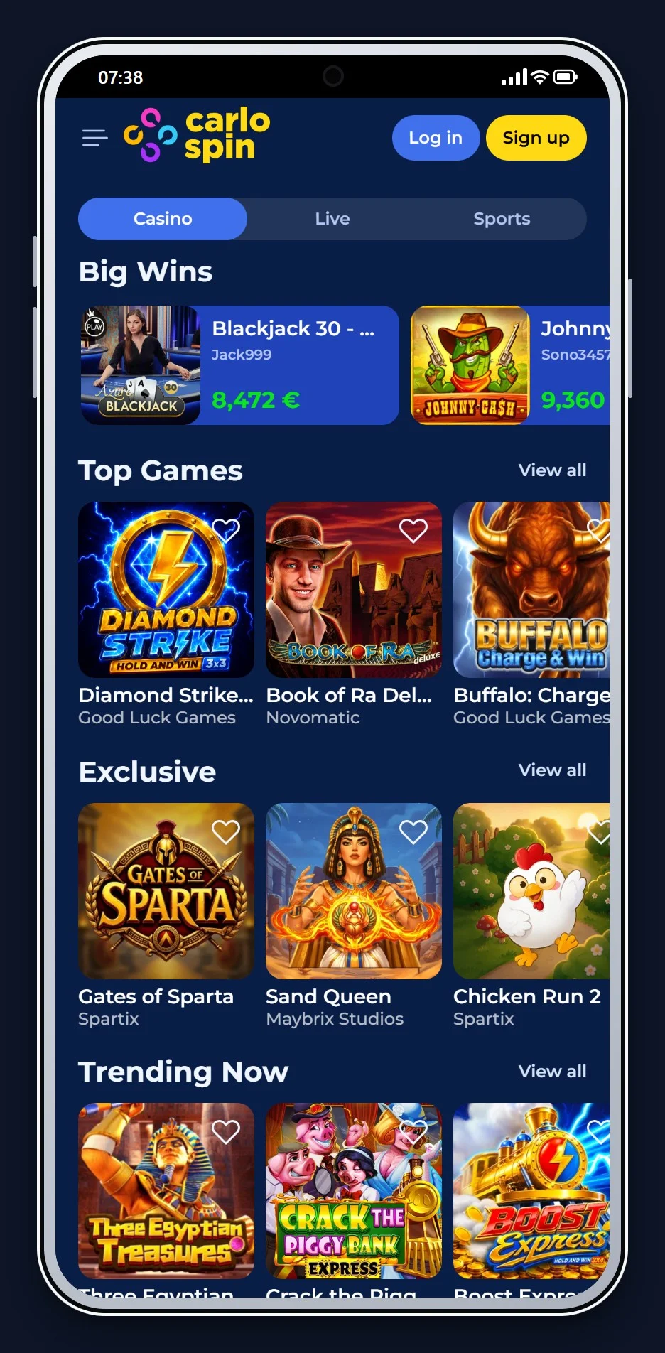 ethereum online casino: the CarloSpin homepage