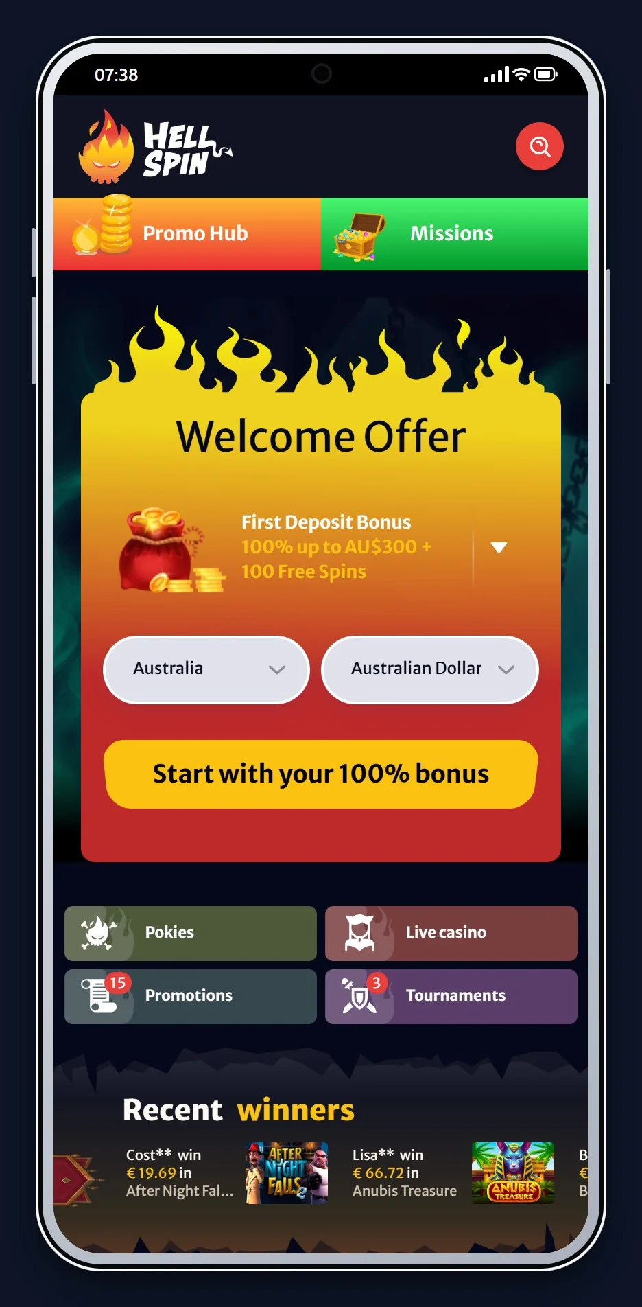 ethereum casino: the HellSpin casino lobby