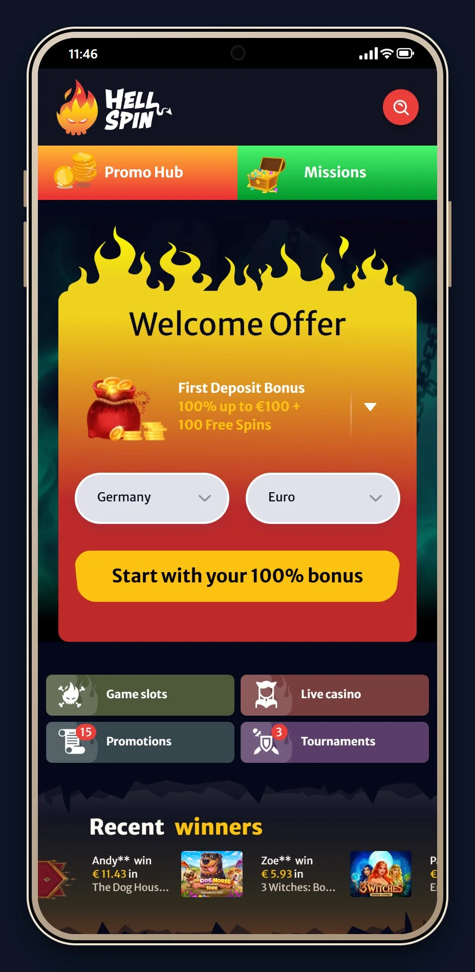 ethereum casino: de homepage van casino HellSpin