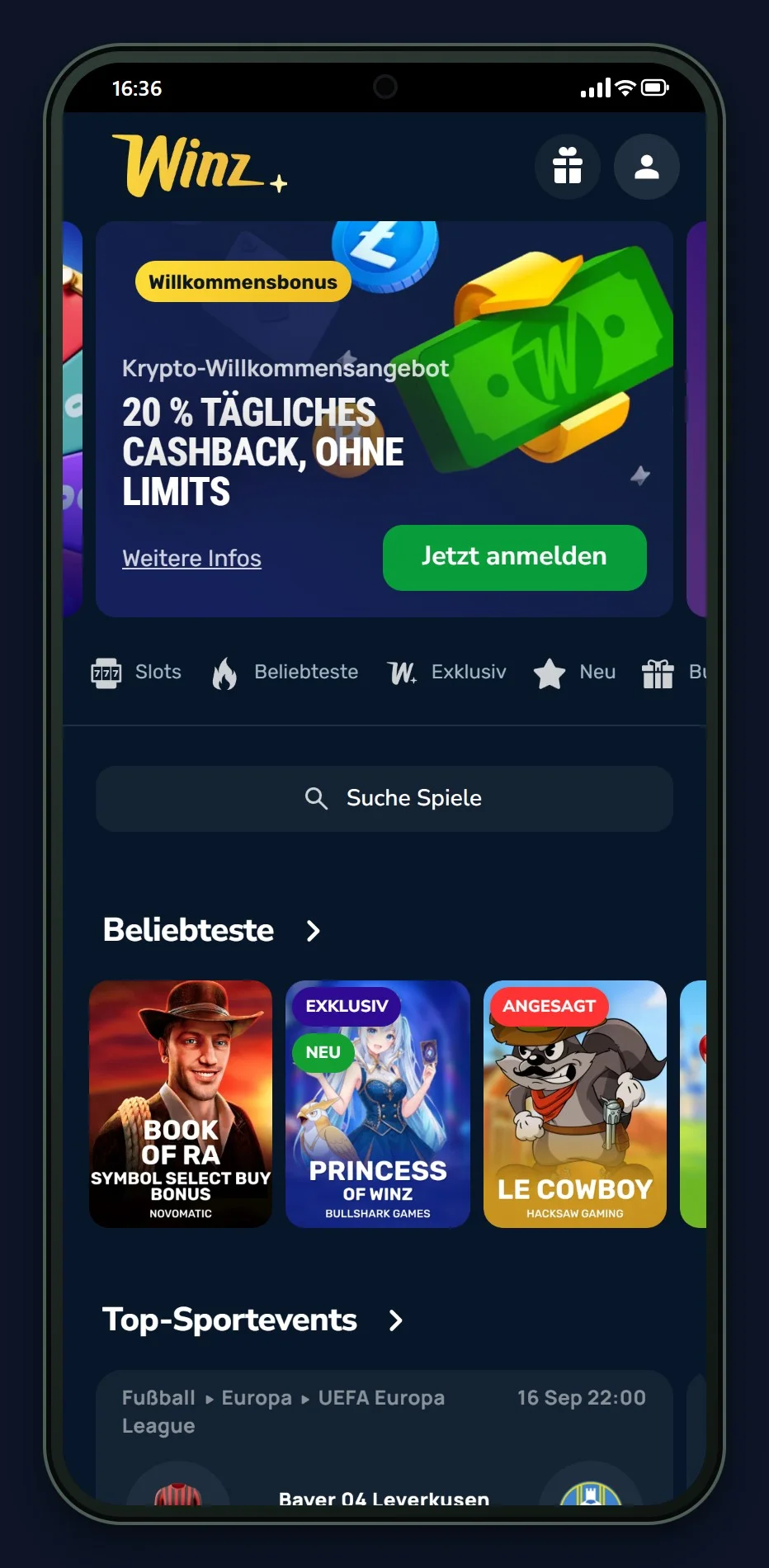 ethereum casino liste: die Lobby von Winz.io