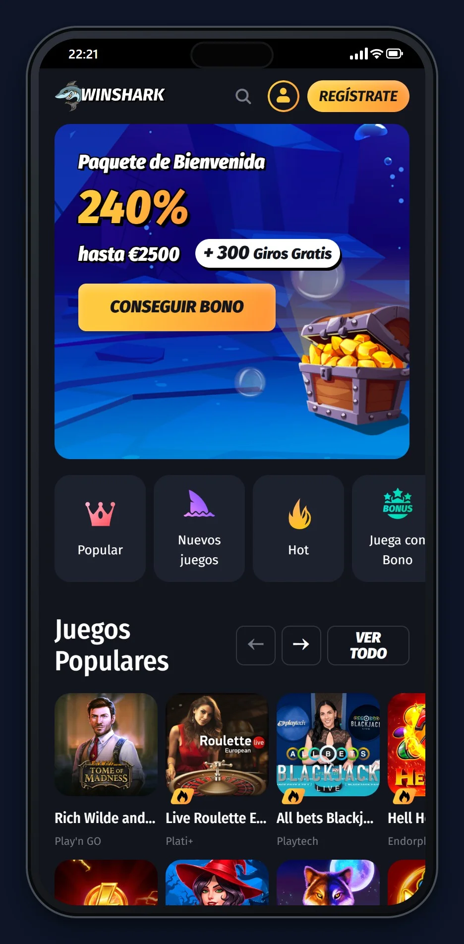 casinos con ethereum: el lobby de WinShark