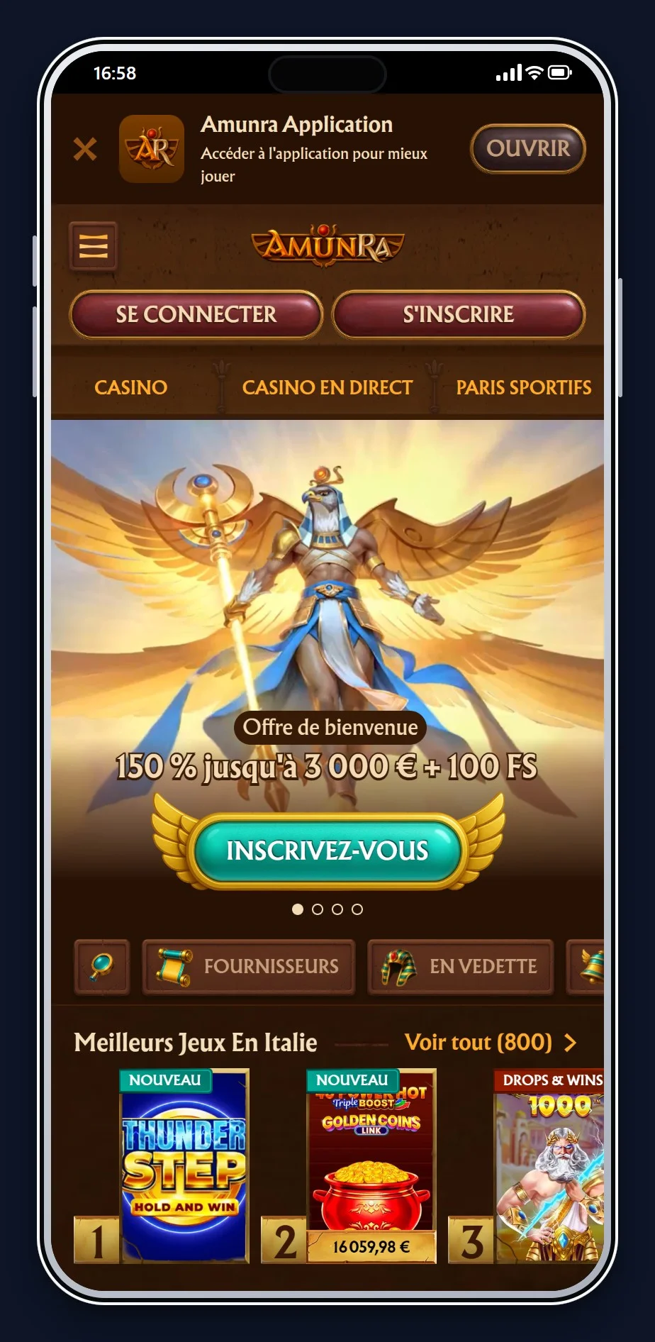ethereum casino: la page d'accueil du casino AmunRa