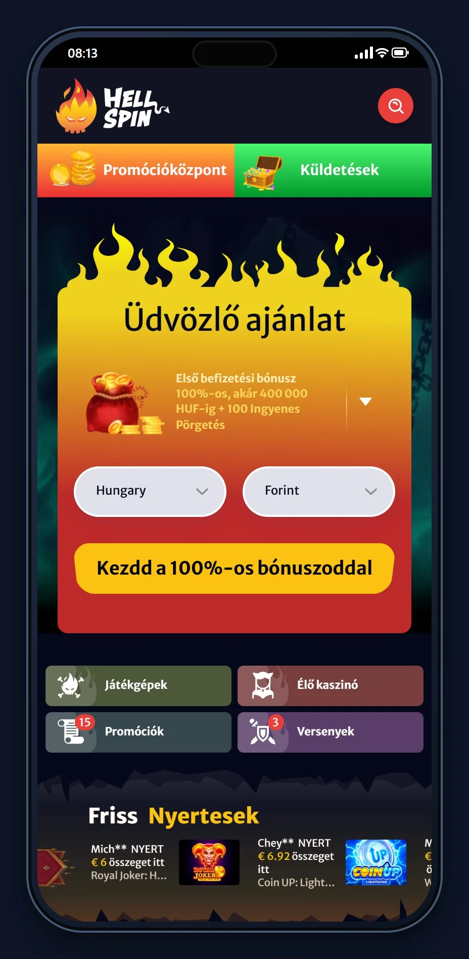 ethereum kaszinó: HellSpin kaszinó lobbija