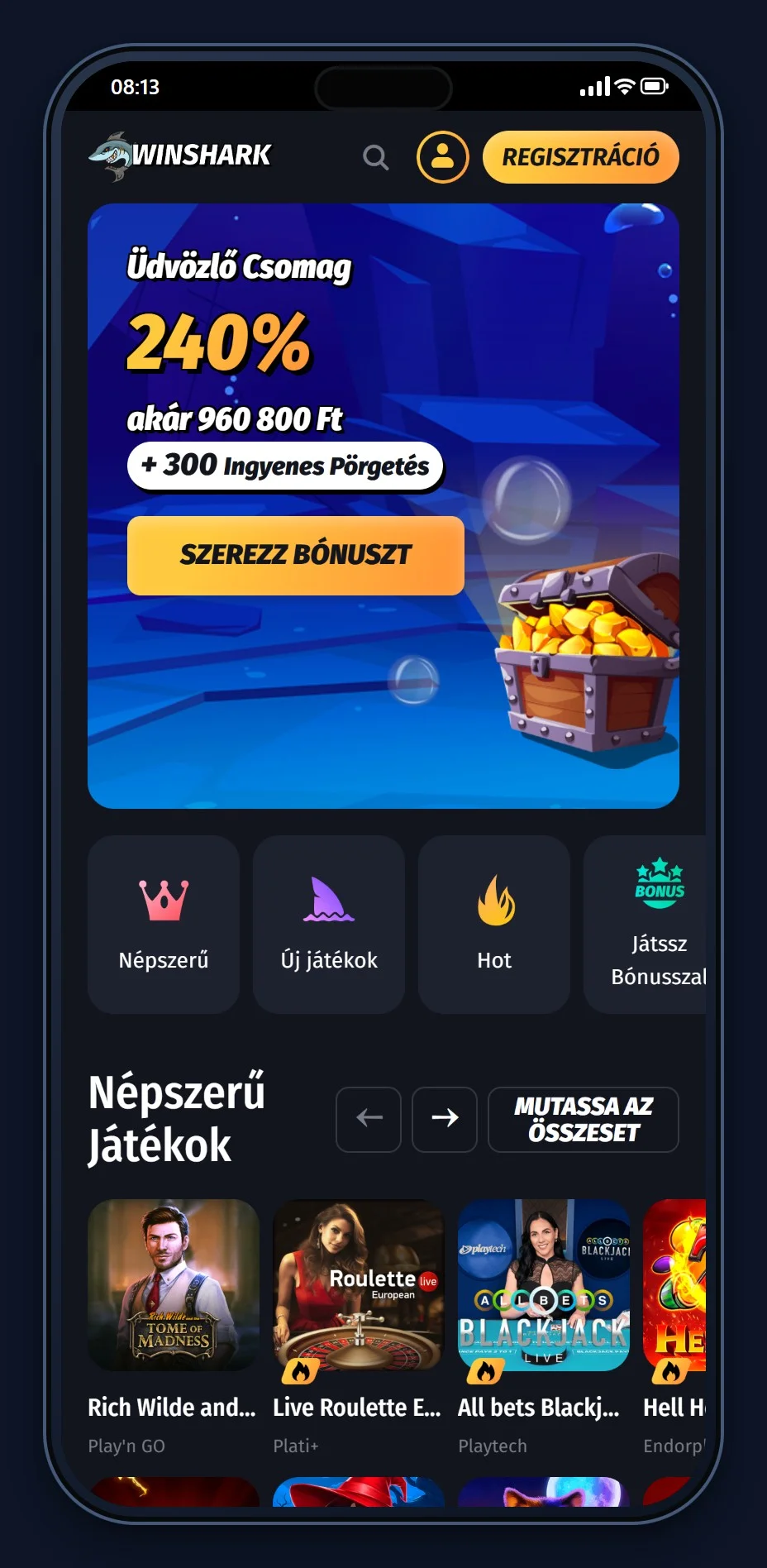 ethereum casino: WinShark kaszinó kezdőlapja