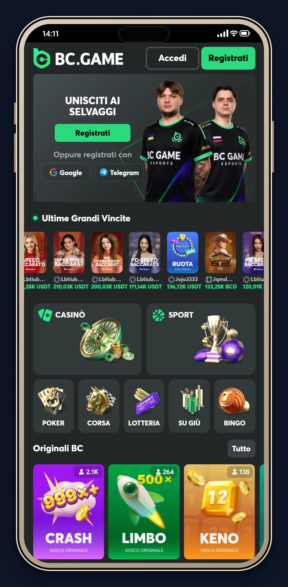 casino ethereum italia: la lobby di BC.Game