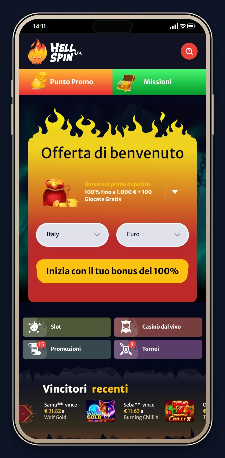 casino ethereum: la homepage del casinò HellSpin