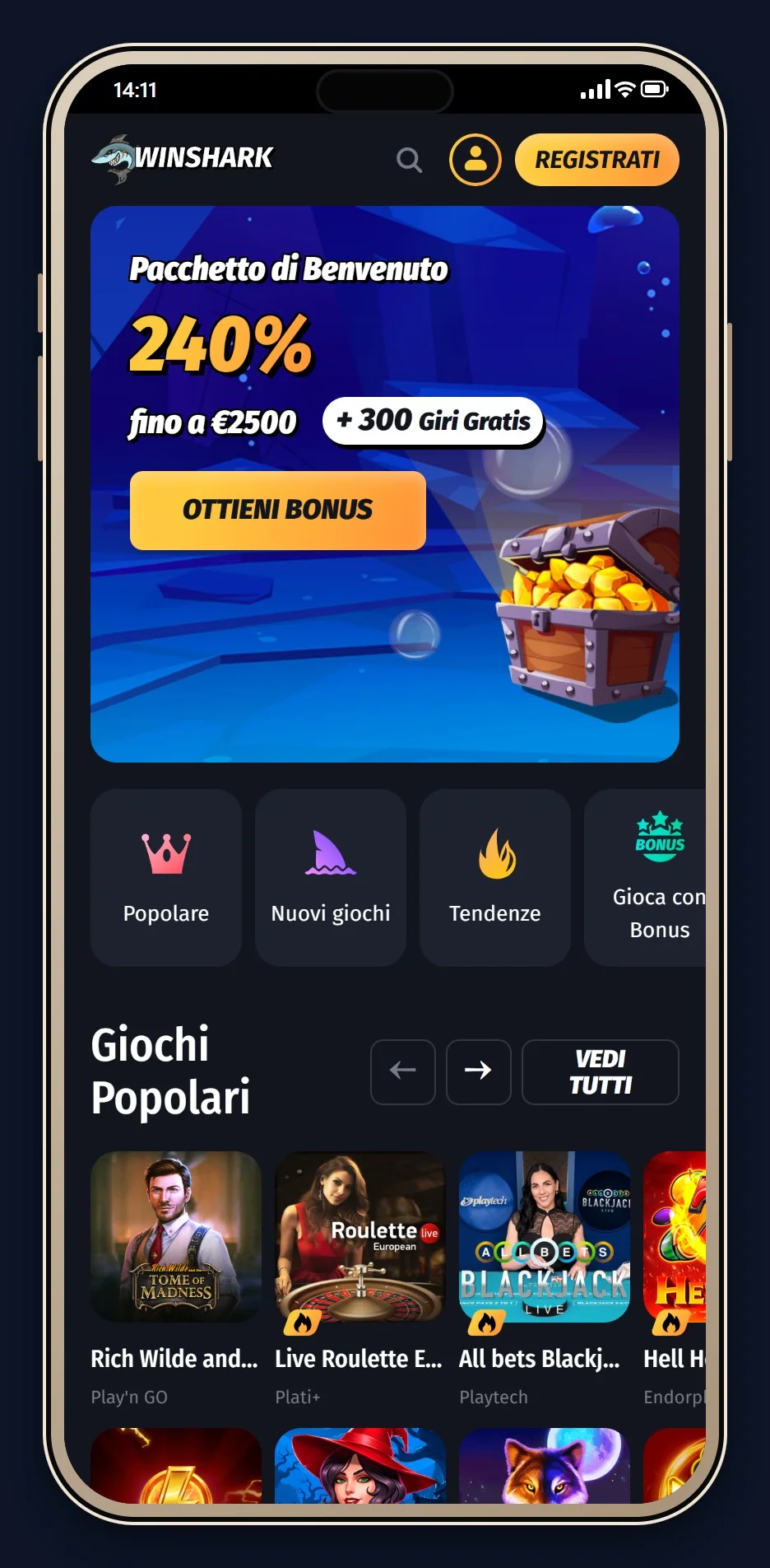 ethereum casino: la homepage del casinò WinShark