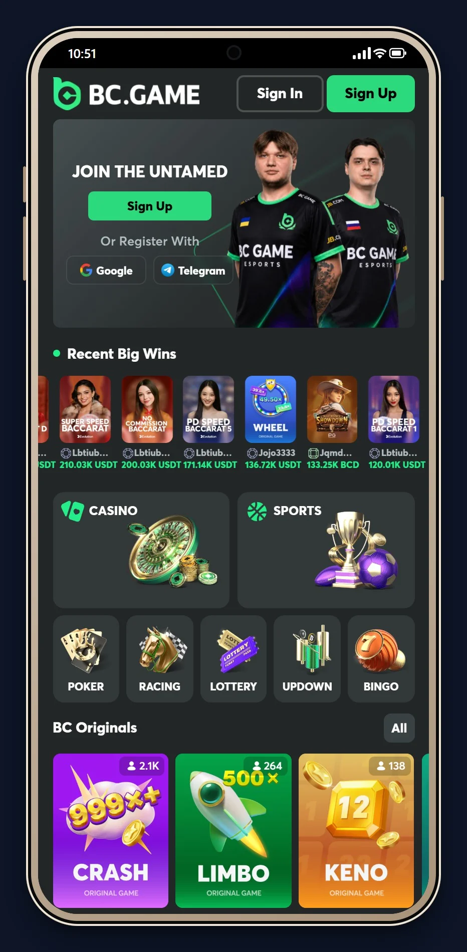 beste Ethereum casinoer: forsiden hos BC.Game