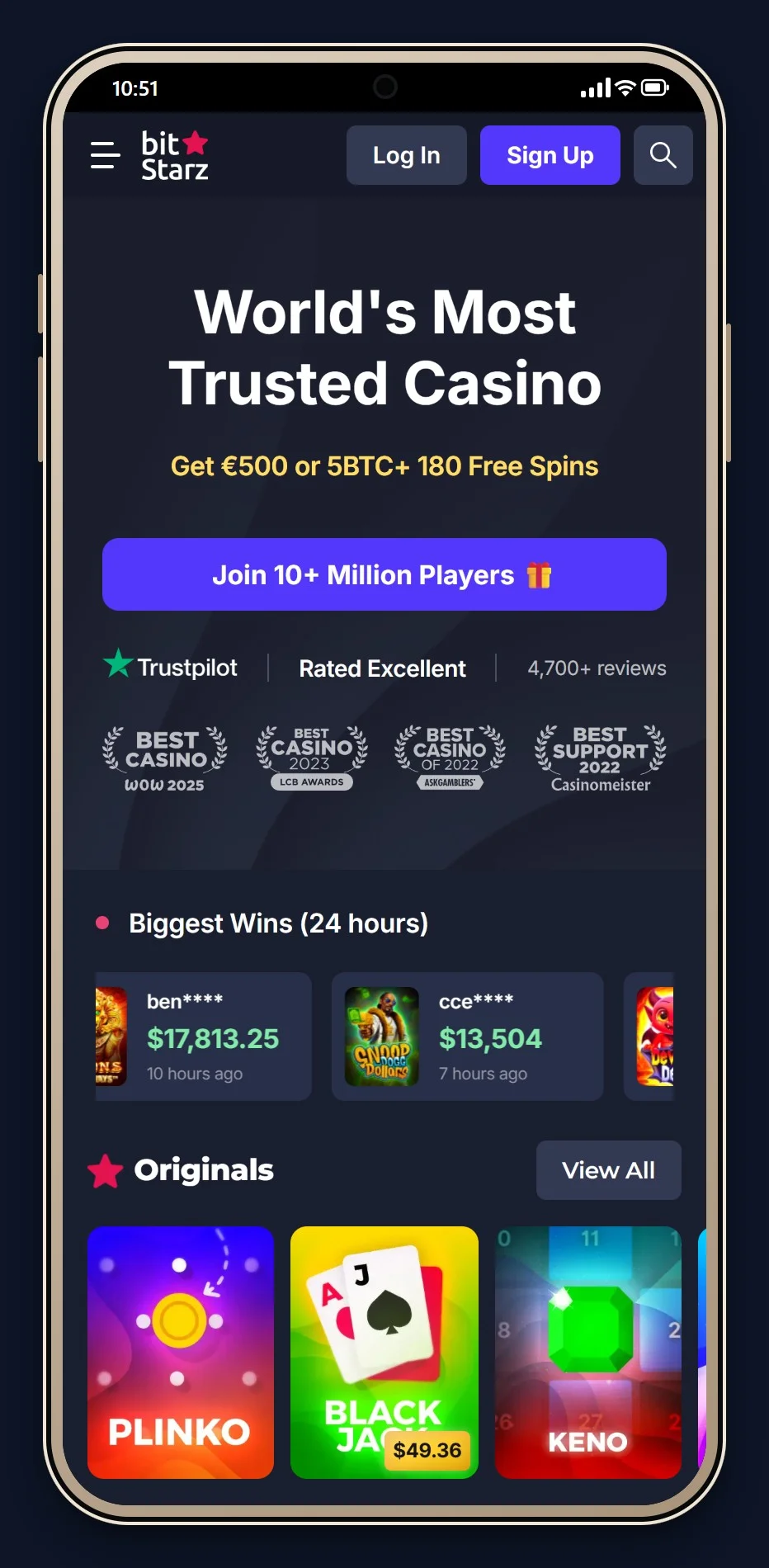 ETH casino: forsiden til casinoet BitStarz