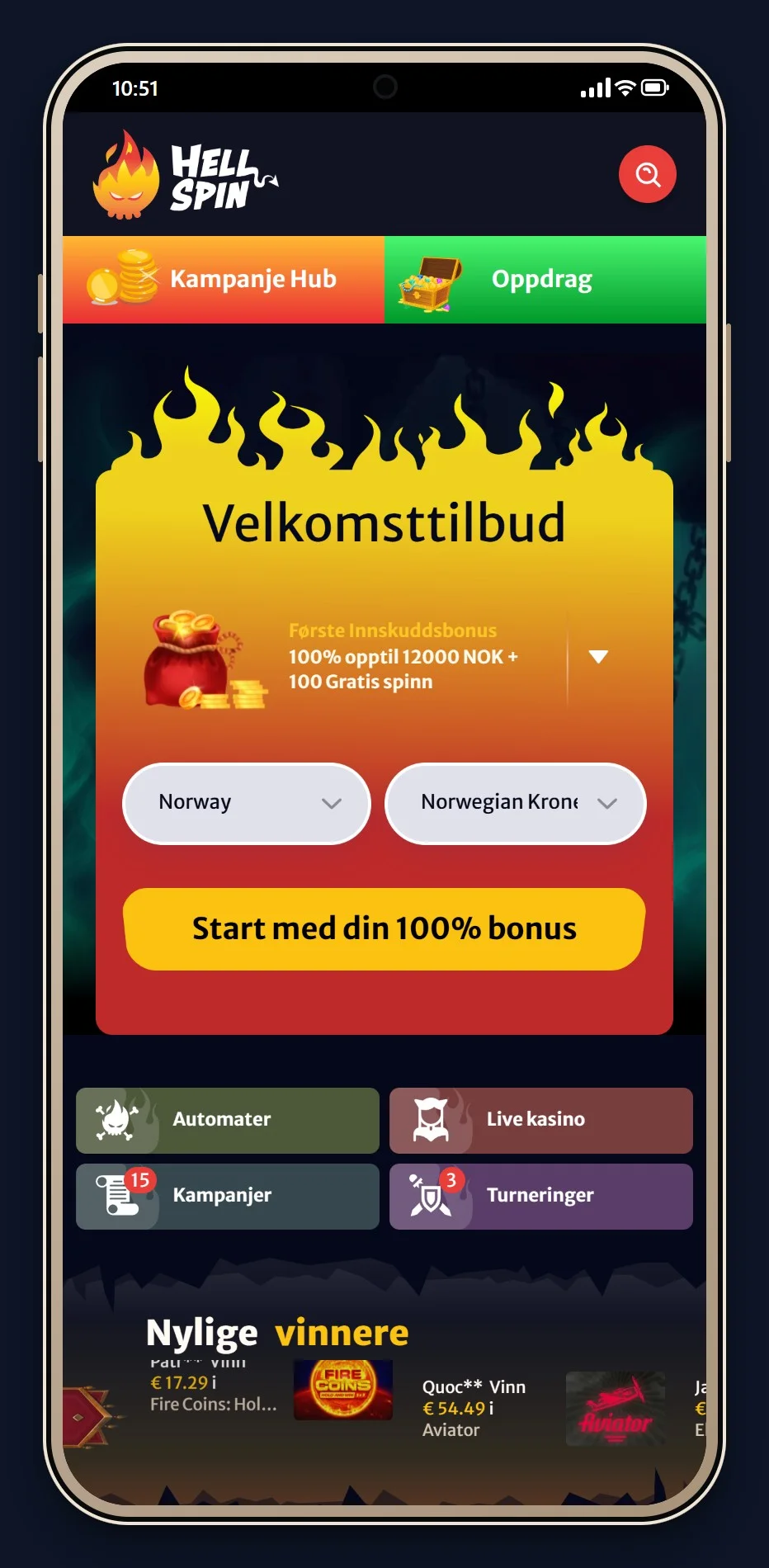 Ethereum casinoer: forsiden til casinoet HellSpin
