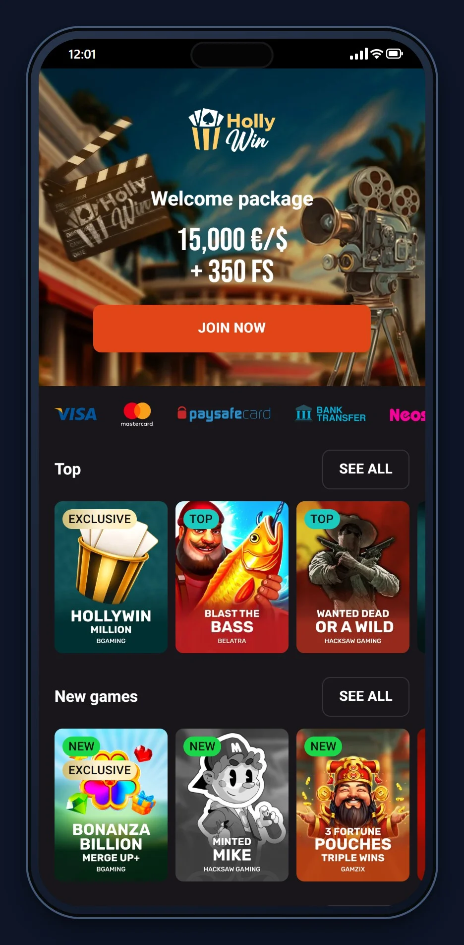 kasyno ethereum: ekran startowy Hollywin