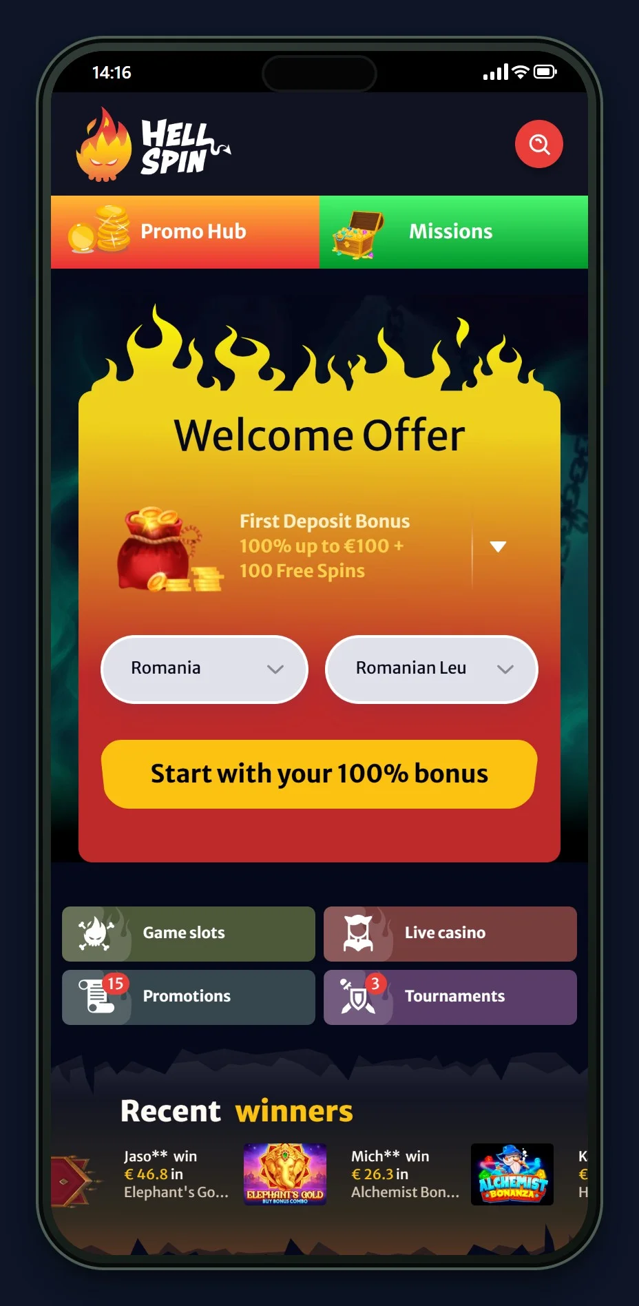 ethereum casino: pagina principală a cazinoului HellSpin