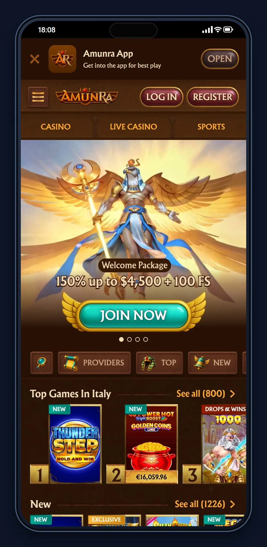 ethereum casino: the AmunRa casino lobby